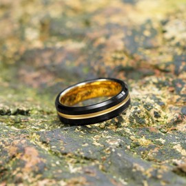 Greenpod 6mm Mens Black Tungsten Ring with Thin Gold Engraved I Love You Groove Beveled Edge Comfort Fit Size 9