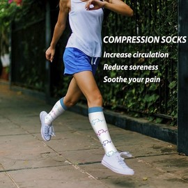5 Pairs Compression Socks for Women & Men Circulation Support Knee High Stockings (01 Green/White/Blue/Sheep 1, Small-Medium)
