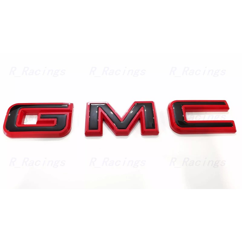 Auto Front & Rear GMC Gloss Red Black OVERLAY Emblem