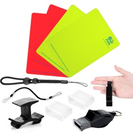 XSYKJGS Referee Set, Football Referee Cards Set with 4 PVC Red Yellow Cards, Whistle Lanyard, Short Lanyard, Double Clip for Football Game, School Sports, Sports