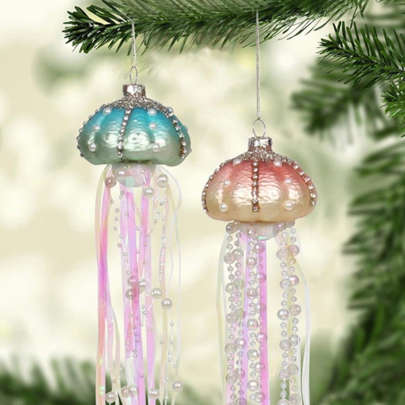 4PCS Glass Pearl Jellyfish Pendant Xmas Tree Hanging Ornaments for