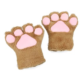 GUFER Gloves, Cat Paws Fluffy Animal Cosplay Cat Paw Gloves, 1 Pair, Cat, Fox, Dog Cosplay Gloves, Halloween Costume Prop (Dark Brown)