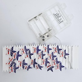 Olixmlya [ 8 Modes & Timer ] 2 Pack Red White and Blue Lights, 19.68FT 80 LED 4th of July Star & Flags Lights Remote Battery Operated for Patriotic Memorial Day Independence Fourth of July Decor