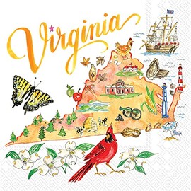 Boston International IHR State Collection 3-Ply Cocktail Beverage Paper Napkins, 5 x 5-Inches, Virginia