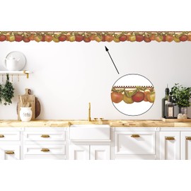 CONCORD WALLCOVERINGS ™ Wallpaper Border Fruits Pattern Apples Leaves Hearts, Die Cut Edge for Kitchen Dining Area Cottage, Green Red Orange Brown, 4 Inches by 15 Feet LB0220DB