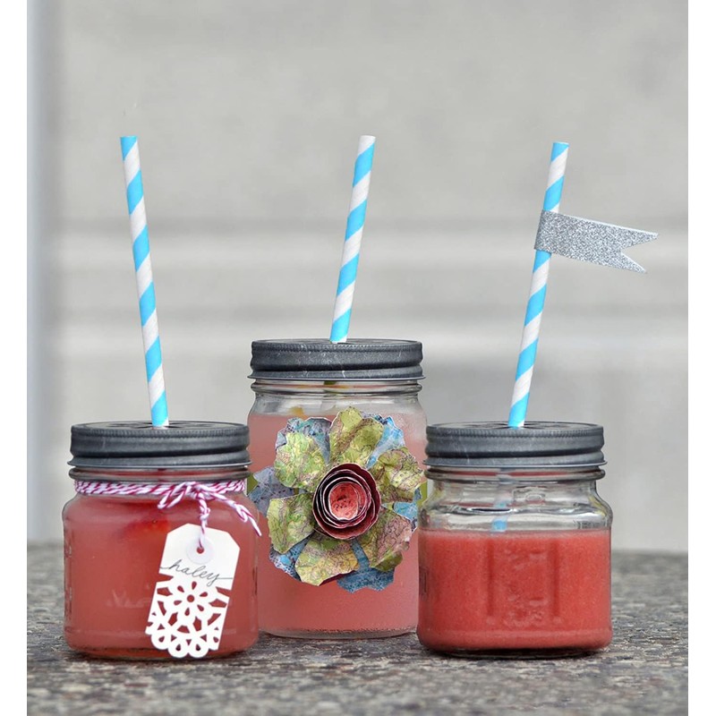 Light Blue Striped Drinking Paper Straws for Birthday Party Wedding