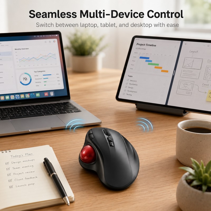 Wireless Trackball Mouse with Dual Bluetooth & 2.4GHz – Rechargeable