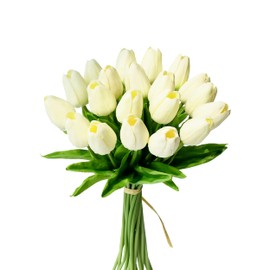Mandy's 20pcs Cream Artificial Tulip Fake Flowers 13.5" for Mother's Day Easter Valentine’s Day Gifts in Bulk Home Kitchen Wedding Decorations