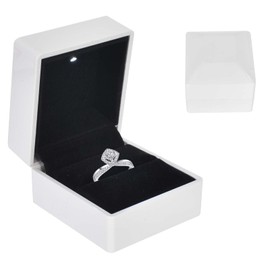 Colexy Ring Box with LED Light, LED Ring Box, Illuminated, Velvet Jewellery Gift Box with LED Interior Lighting, Jewellery Presentation Box, for Engagement, Marriage Proposal, Wedding (White)