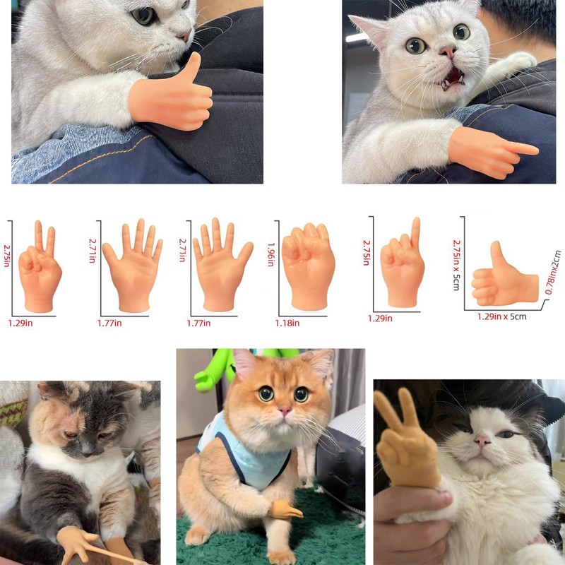 CIXVOEMK Tiny Hands,Cat Interactive Small Fingers,High Elasticity Hands for Cats,Mini