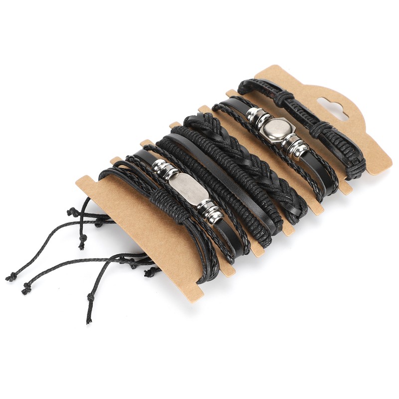 2Sets Adjustable Braided Bracelet Metal Inlaid Wristband Retro Style Cuff