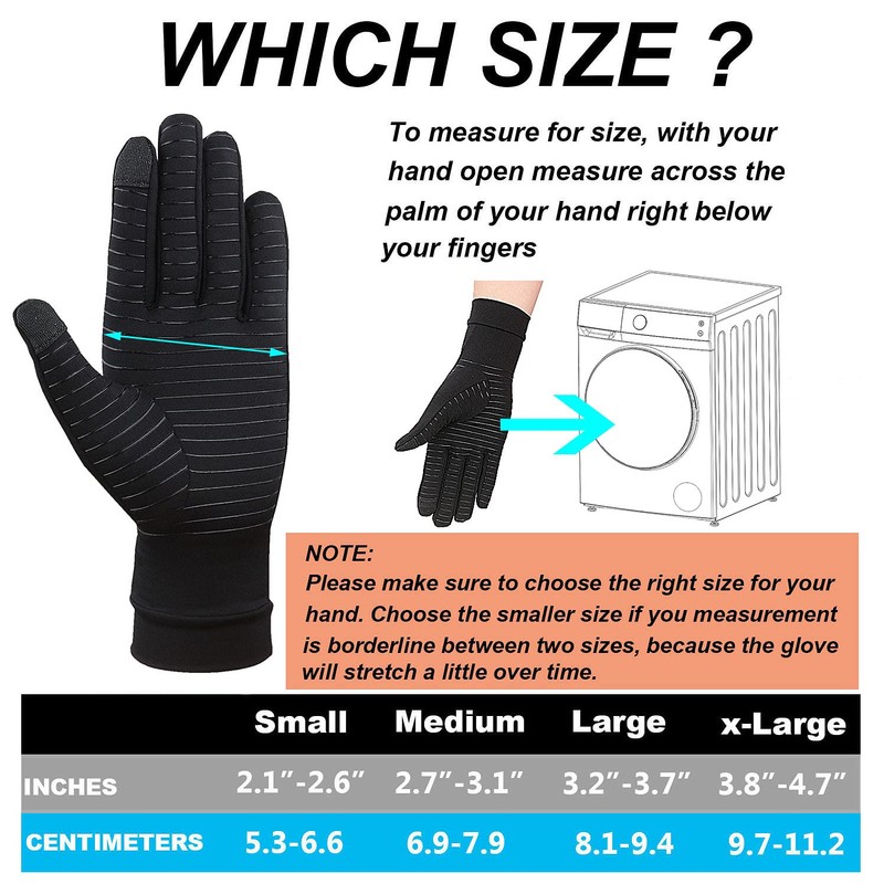 2-Pairs Pack Copper Full Finger Compression Gloves, Copper Arthritis Gloves