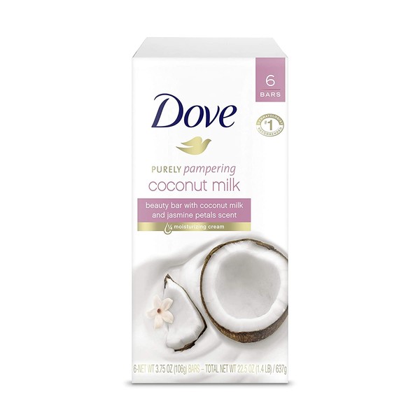 Dove Beauty Bar For Softer Skin Coconut Milk More Moisturizing Than Bar Soap 3.75 oz 6 Bars