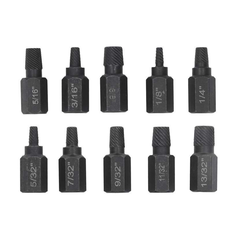 10Pcs Broken Screw Extractor Set 1/4 7/32 3/16 5/32 1/8