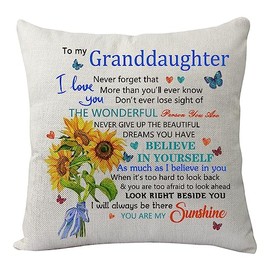 KHLOY Granddaughter Pillowcase Gifts from Grandparents,Funny Cushion Cover for Birthday Christmas Graduation Wedding Inspirational Gift to My Granddaughter Never Forget That I Love You Pillow Cover