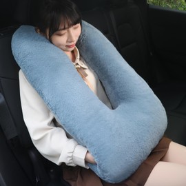 MissSoul Kids Travel Pillow for Car Seat with Hand Muff, Cartoon Neck & Headrest Seat Belt Pillow for Car Road Trips Long-Distance Travel Sleeping Pillow for Adults and Children, Dark Gray