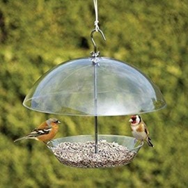 Garden Mile Clear Covered Dome Canopy Adjustable Wall Hanging Bird Filled Most Most Garden Bird Feeder Easy to Clean and Removable Tray with Hanging Hook for Small