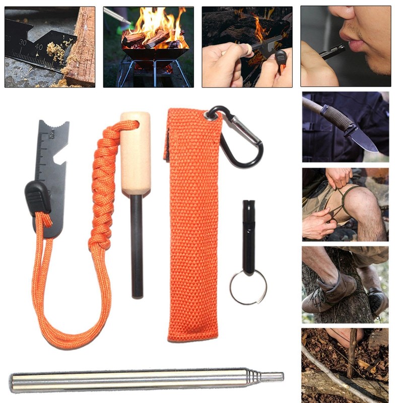 Fire Starter Survival Tool Kit, Keychain Carabiner Survival Kits, Multifunctional,