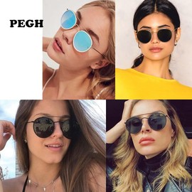PEGH Retro Round Polarized Sunglasses UV400 Double Bridge Circle Sun Glasses PH2227