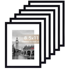 Fixwal 8.5x11 Picture Frame Set of 6 with Shatter Resistant Plastic Glass, Thin Border and Light Weight Photo Frames for Wall or Tabletop Display, Black