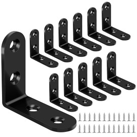Yeepeo Pack of 12 Angle Connectors 50 × 50 mm, Black Stainless Steel Angle Metal Angle 90 Degree L Shape Furniture Angle Stainless Steel Angle Small with 48 Screw for Wood Furniture Table Chair