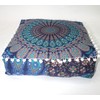 CRAFT KALA Blue Peacock Large Hippie Mandala Meditation Floor Ottoman