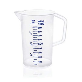 WAS 9306 100 Polypropylene Measuring Jug with 100 ml Scale, 1.0 L, 12 cm Diameter, 17.0 cm Height