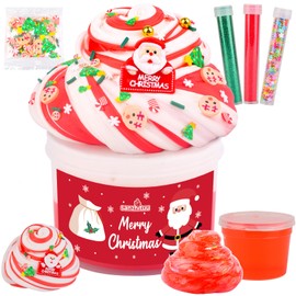 Sanzhituu Butter Slime, Slime Kit for Girls Ages 8-12, 7oz. with 1oz. Clear Slime for Kids, Kids Slime Set Party, Goodie Bag Stuffers, Santa Claus Charms, Perfect for Christmas, Birthday Gift (Red)