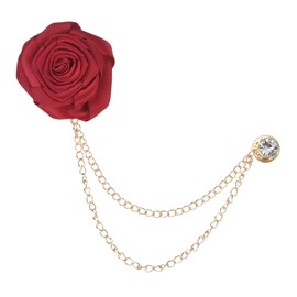 M METERXITY Rose Flower Brooch Pin for Men Suit, Cloth Handmade Flower Lapel Pin with Gold Badge Tassel Chain Brooches for Men Wedding Accessories/Prom/Party [Wine Red]