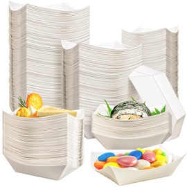 MotBach 200 Pack White 1/4Lb Paper Food Boat Trays Disposable Small Paper Boats Plates Containers, 0.25Lb Mini Kraft Food Serving Boat Tray Bowls for Snack Fries Dessert Popcorn Sauce BBQ Taco Nacho