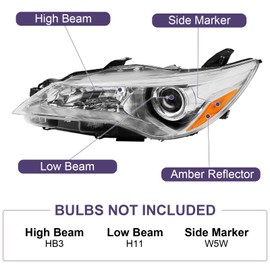 Bincmay Headlight Assembly Fit For 2015-2017 Toyota Camry 2015 2016 2017 Toyota Camry Headlight Assembly Black Housing Amber Reflector-S