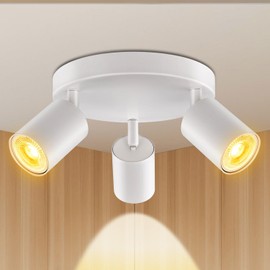 Wiseworld 3 Light Track Lighting Fixtures for Ceiling LED White Spot Lights Indoor Round Chassis GU10 Base Lamp Rotatable Modern Ceiling Spotlight for Bedroom Kitchen Hallway (Bulb Not Included)