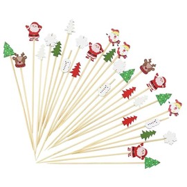 100PCS Christmas Cocktail Picks, 4.7 inch Xmas Tree Santa Snowman Snowflake Appetizer Skewers Christmas Toothpicks for Appetizers Christmas Party Decorations Party Supplies (Christmas)