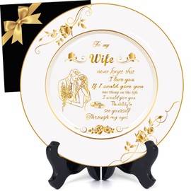 SHUNNIUB Wife Commemorative Plate, Fabulous Anniversary Wedding Gifts Birthday Gifts for Wife from Husband, Permium Ceramic Plate with Meaningful Words & Rose Pattern to Express love to wife