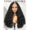 Yaki Curly V Part Wigs Black Loose Wave Wig with