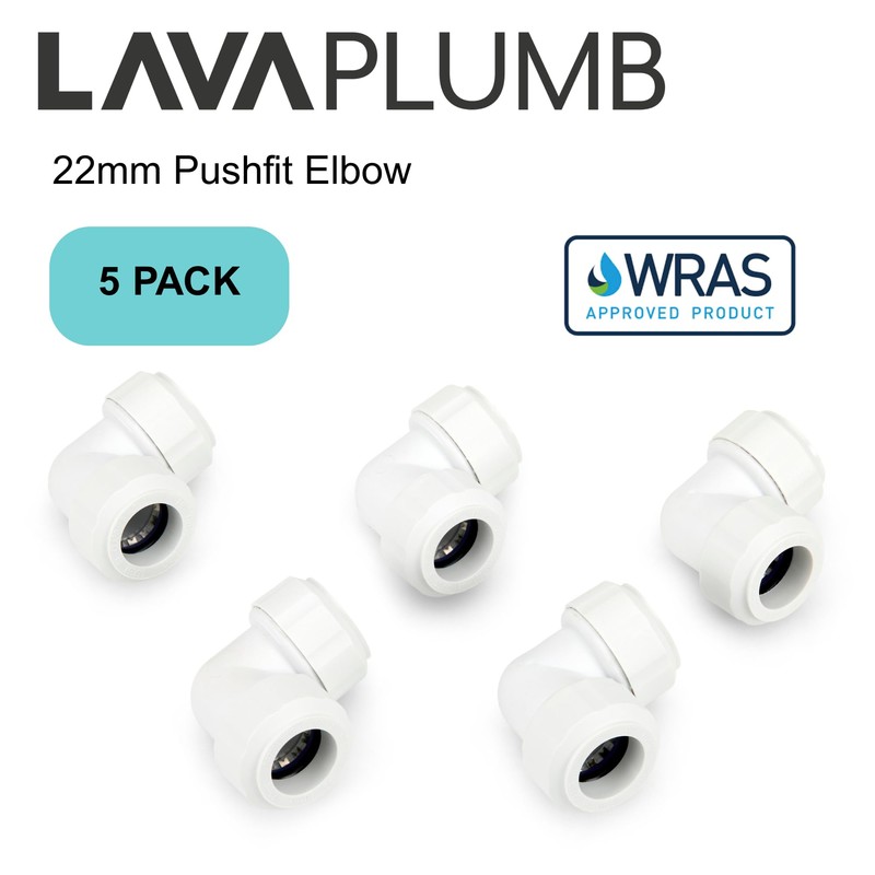 LavaPlumb Push Fit Plumbing Fittings 15mm 22mm White Pushfit Elbow