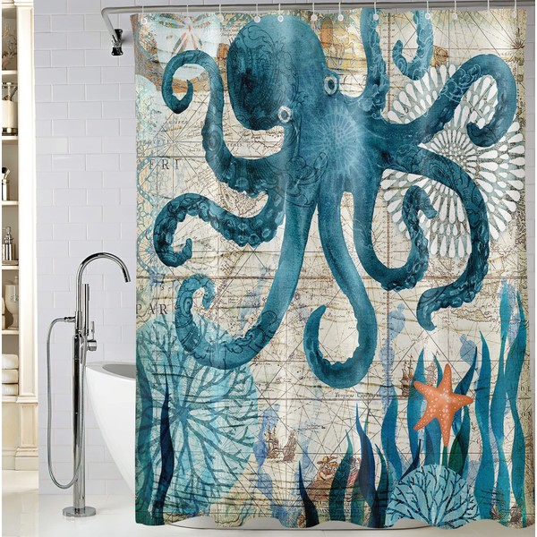 BIVINAR Long Octopus Shower Curtain 72 x 78 Inch, Ocean