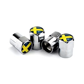 Goliton British Flag Mini Valve Cap Metal Gas Nozzle Cap - Silver (Swedish Flag)