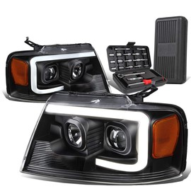 Auto Dynasty LED DRL Projector Black Amber Corner Headlight Lamps+Tool Kit Compatible with Ford F-150 Lincoln Mark LT 04-08