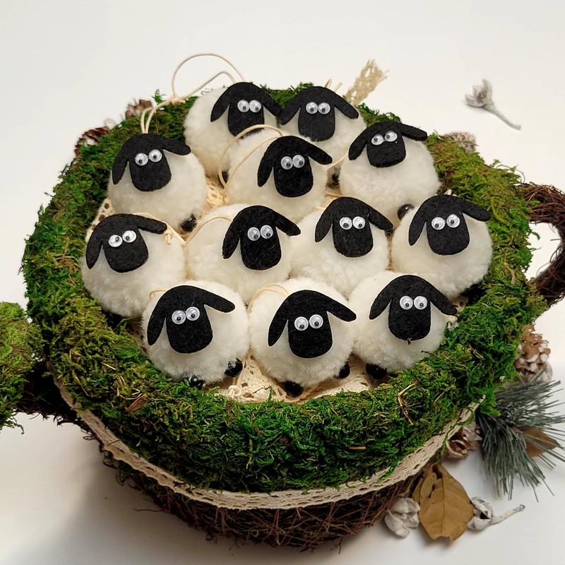 Home Decoration Plush Lamb Pendants Hanging Ornament 12 Pack