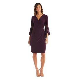 R&M Richards Women's Plus Size Sheer Allure Wrap Dress, Plum
