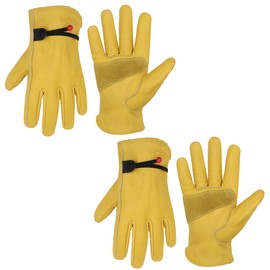 HANDLANDY 2 Pairs Gardening Gloves for Men and Women, Thorn Proof Leather Work Gloves Heavy Duty Comfortable Utility Garden Working Gloves Full Cowhide L