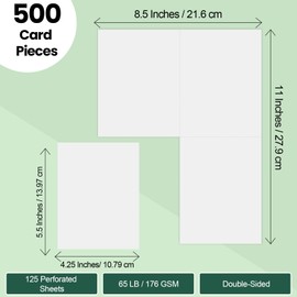 gisgfim 500Pcs White Printable Postcards Blank Postcard Paper 8.5 x 11 for Printing 65LB Heavyweight Perforated Cardstock 4 Per Sheet Printable Postcard Paper for Inkjet Laser Printer 4.25 x 5.5 Inch