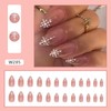 24Pcs Christmas Almond Press on Nails Snowflake Pink Medium Almond