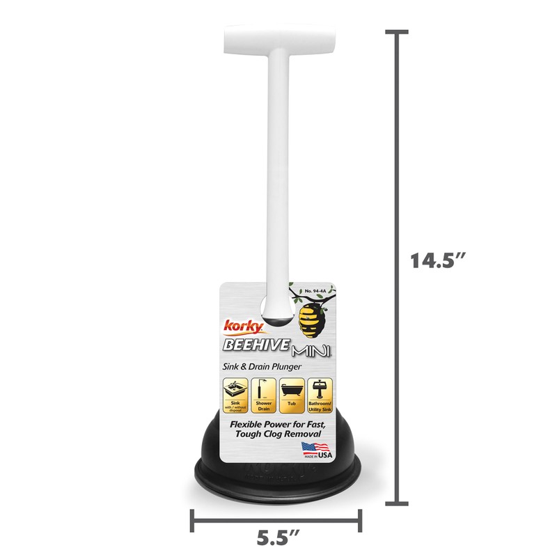 Korky Beehive Mini Sink and Drain Plunger - Works for