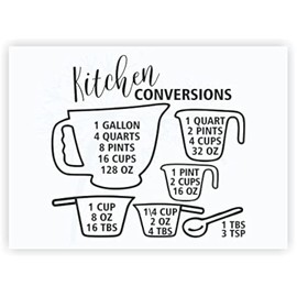 Cooking Conversion Chart - Matte Vinyl Wall Decal Sayings for Wall Décor - Inspirational Decals for Kitchen & Dining Room - Die-Cut Vinyl Wall Art - 9.5"x9" BLACK