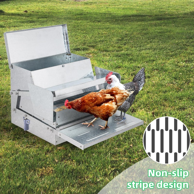 Domenow Chicken Treadle Feeder, Poultry Feeder, 30lbs Automatic Chicken Feeder