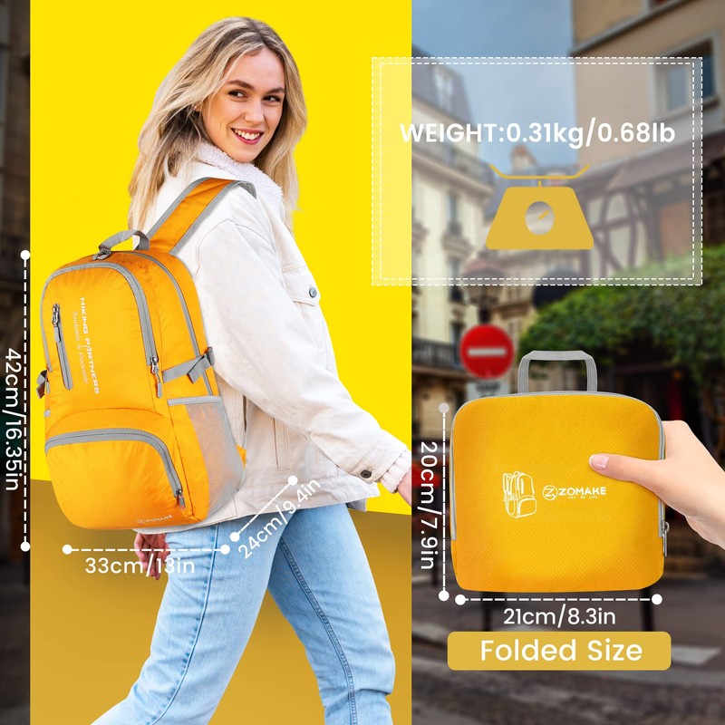 ZOMAKE Foldable Backpacks, Small Waterproof Hiking Daypack, Lightweight Backpack for