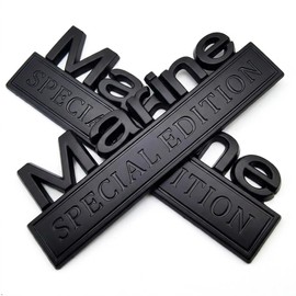 HJKK 2 Pack Marine Special Edition Emblem, 3D Heavy Metal Semper Fi Decal Badge for USMC Veteran Car, Truck, Boat & RV, Weatherproof Tactical Auto Exterior Accessory - 5.1" x 1.6"(Matte Black)