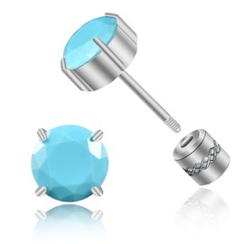 Hypoallergenic G23 Pure Titanium Earrings, 20G Implant Grade Pure Titanium Flatback 5A Cubic Zirconia Earrings Studs, Suitable for Women Men Sensitive Ears Jewelry Gift (5A Silver Green CZ, 6mm)